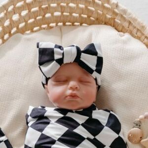 Baby Bow Adjustable Checkered Headband NEW